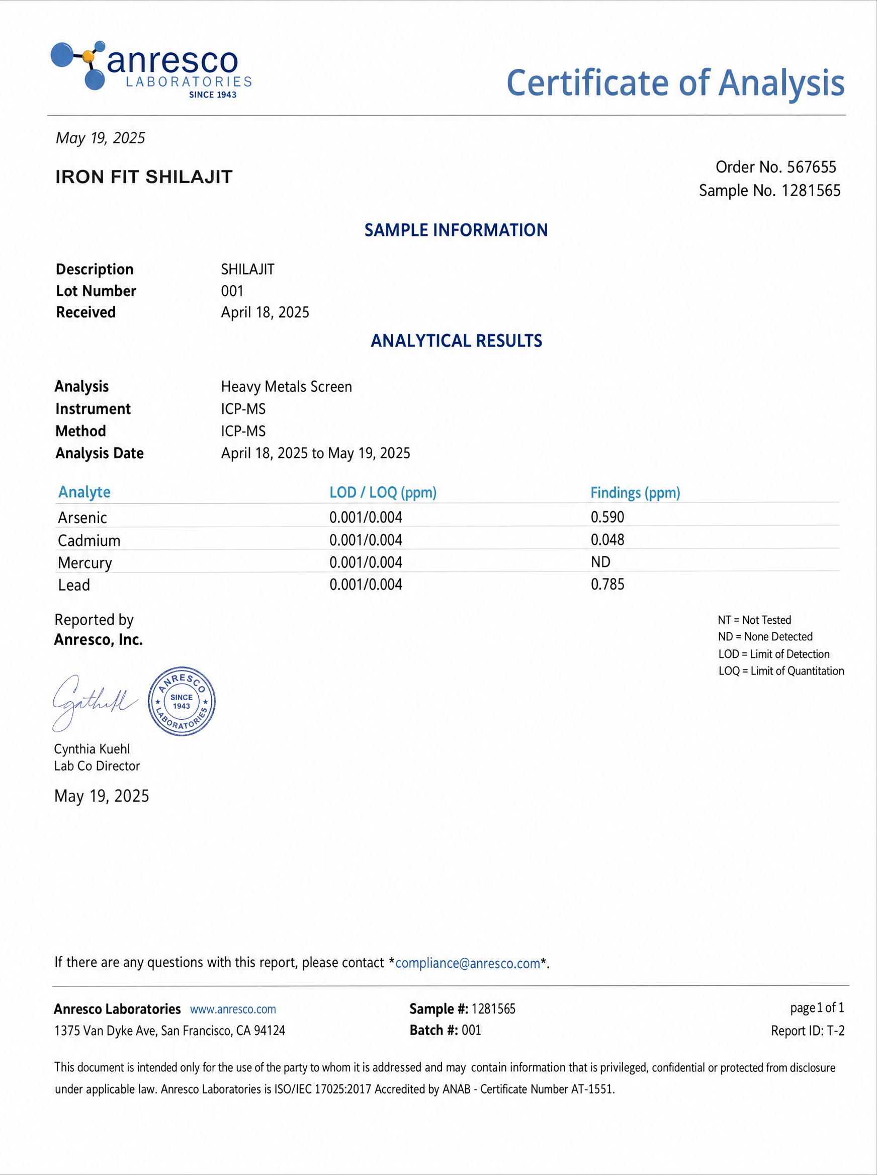 Lab Test Certificate Preview